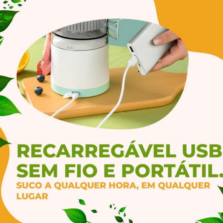 Espremedor Elétrico Laranja Limão Frutas 400ML P/ Fazer Sucos USB Recarregável Inox