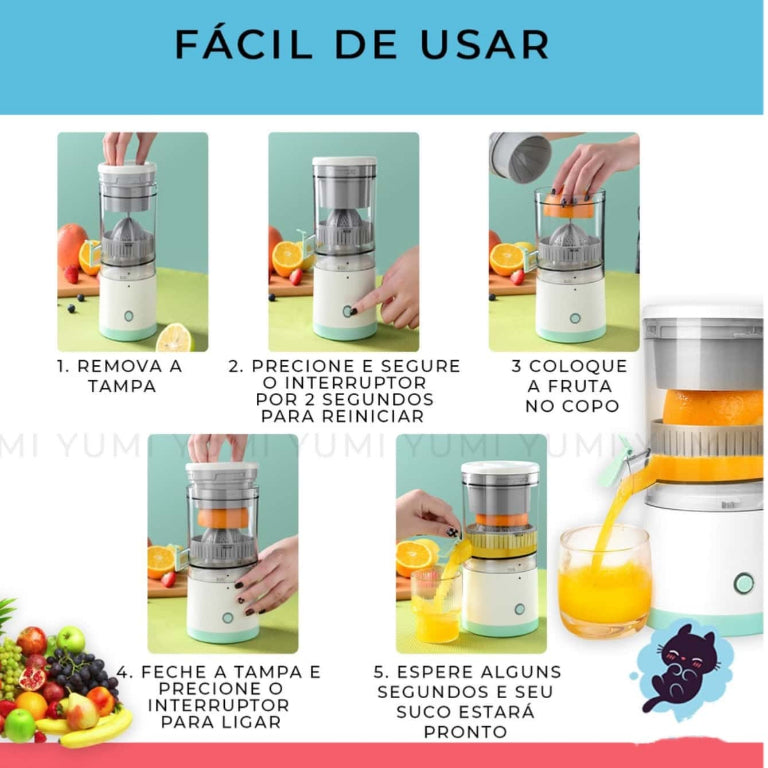 Espremedor Elétrico Laranja Limão Frutas 400ML P/ Fazer Sucos USB Recarregável Inox