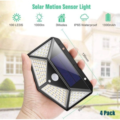 Luminária Solar 100 Led Com Sensor Para Jardim Externa Prova D'água Luz Led Solar Lâmpada