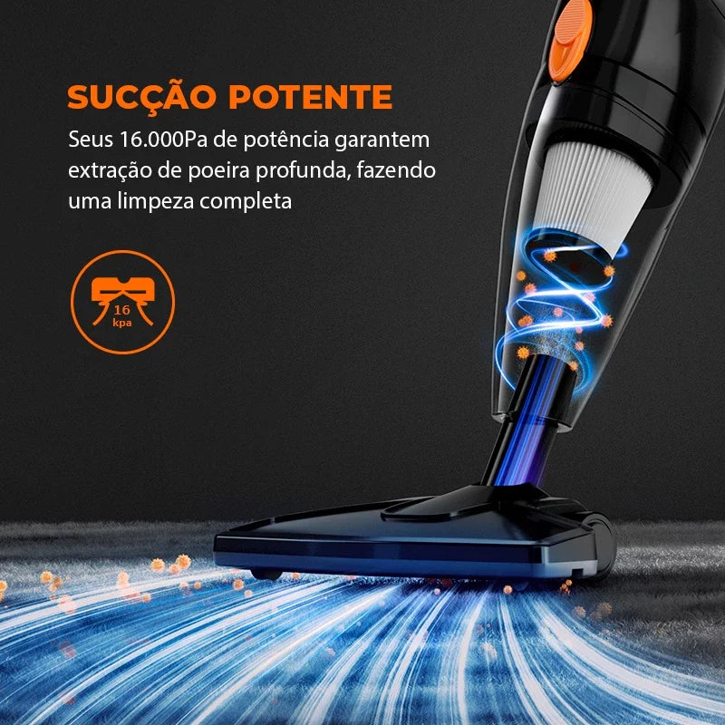 Aspirador de Pó Vertical Gaabor 2 em 1 Doméstico Leve Preto 16.000Pa Sucção Forte 127v/220V