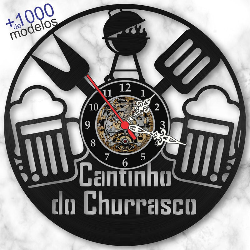 Relógio Parede Cantinho Churrasco Vinil Lp Decoração Retrô - Presente Criativo e Divertido Pai Tio Primo Filho Amigo Secreto Sobrinho