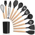 Kit Utensílios de Cozinha Silicone com Cabo de Madeira - 12 Peças + Brinde: E-book 47 receitas saudáveis