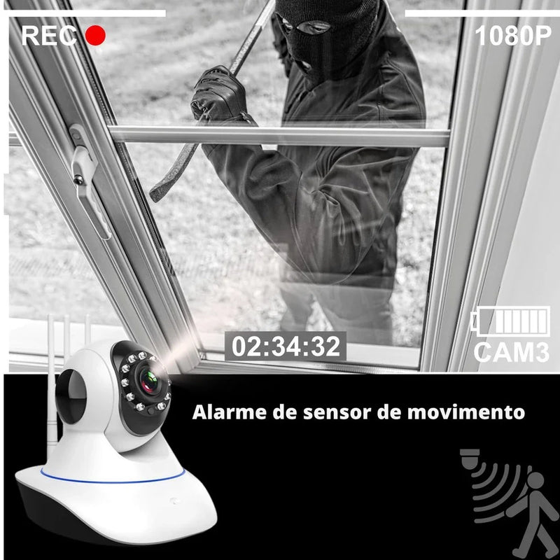 câmera iP robô 3 antenas wifi visão noturna full HD 360º microfone áudio babá eletrônica robozinho sem fio