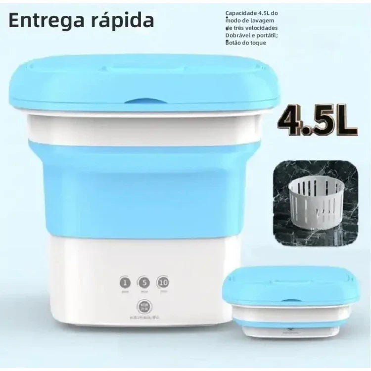 Mini Máquina de Lavar Roupas 8 Litros ou 4.5L Dobrável Balde Portátil Secagem Rápida Centrífuga Com Luz U.V