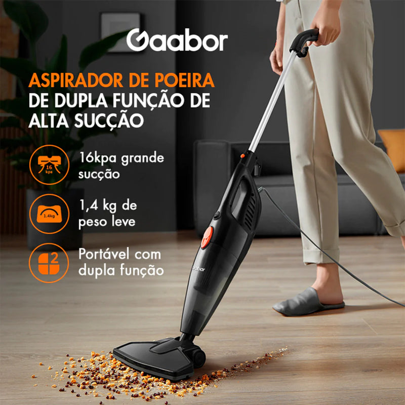 Aspirador de Pó Vertical Gaabor 2 em 1 Doméstico Leve Preto 16.000Pa Sucção Forte 127v/220V