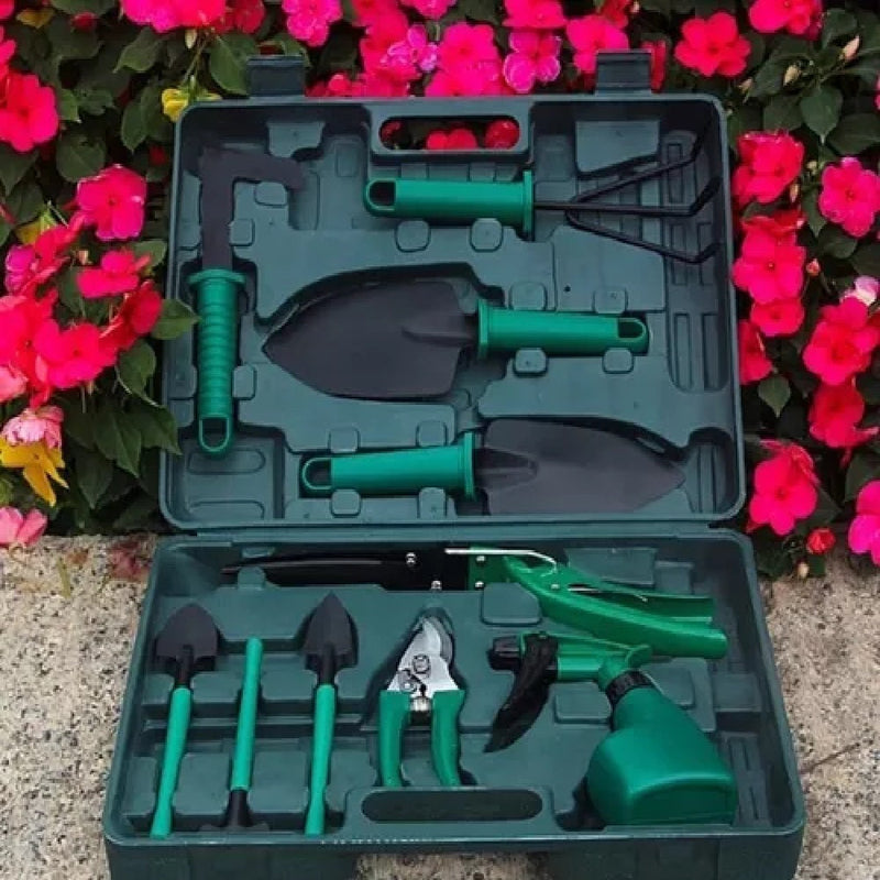 Kit Para Jardinagem Jardim Jogo Ferramentas Grama Corta Galhos Maleta Pás Poda 10 Peças Com Maleta Promoção