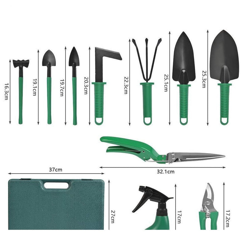 Kit Para Jardinagem Jardim Jogo Ferramentas Grama Corta Galhos Maleta Pás Poda 10 Peças Com Maleta Promoção