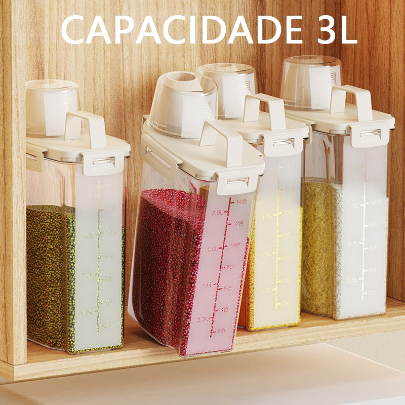 Dispenser para Alimentos 2,5L grãos cereais Tampa Com Trava pote hermético Copo Medidor Multiuso BC-11/BC-12/BC-13