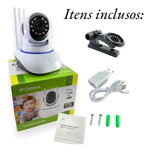 câmera iP robô 3 antenas wifi visão noturna full HD 360º microfone áudio babá eletrônica robozinho sem fio