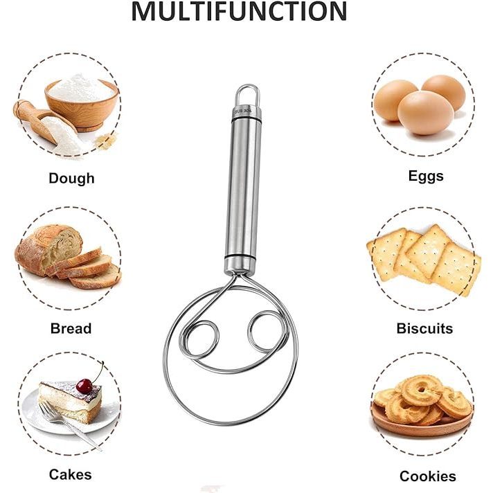 Batedor De Massa De Estilo Holandês De Aço Inoxidável Massa De Pão Holandês Misturador De Mão Alça De Aço Inoxidável
