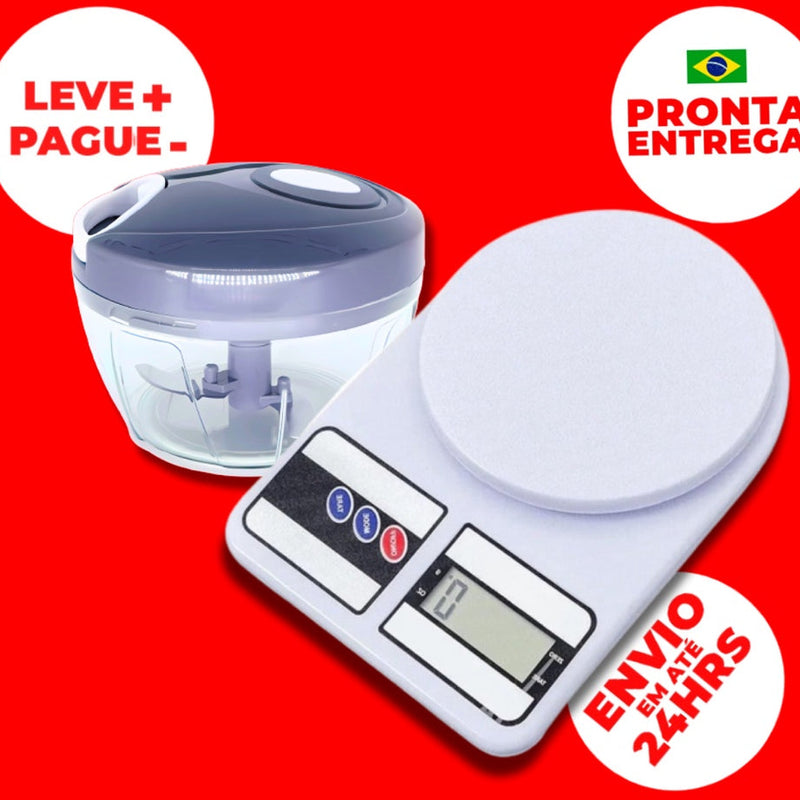 Balança Digital De Cozinha 10KG + Processador De Alimentos Manual 500ml Kit