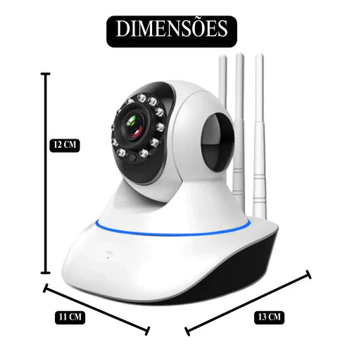 câmera iP robô 3 antenas wifi visão noturna full HD 360º microfone áudio babá eletrônica robozinho sem fio