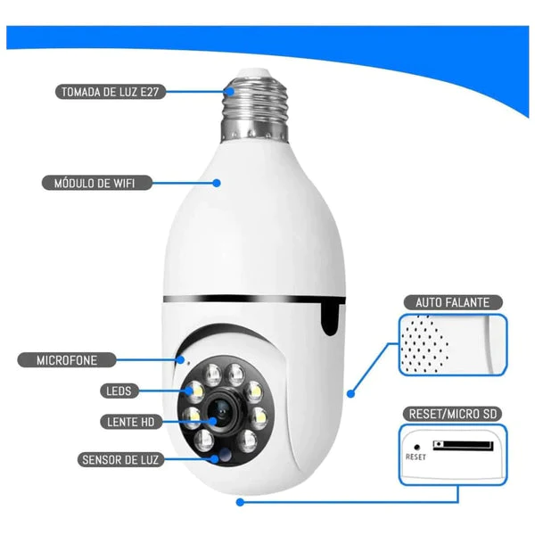 Câmera de Segurança Full HD Wi-Fi Inteligente 360 graus - com Visão Noturna em HD