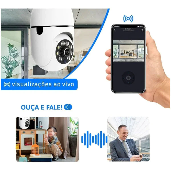 Câmera de Segurança Full HD Wi-Fi Inteligente 360 graus - com Visão Noturna em HD