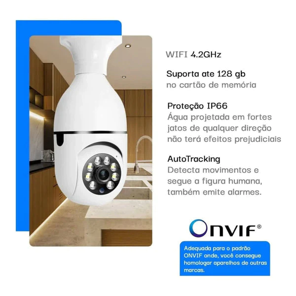 Câmera de Segurança Full HD Wi-Fi Inteligente 360 graus - com Visão Noturna em HD