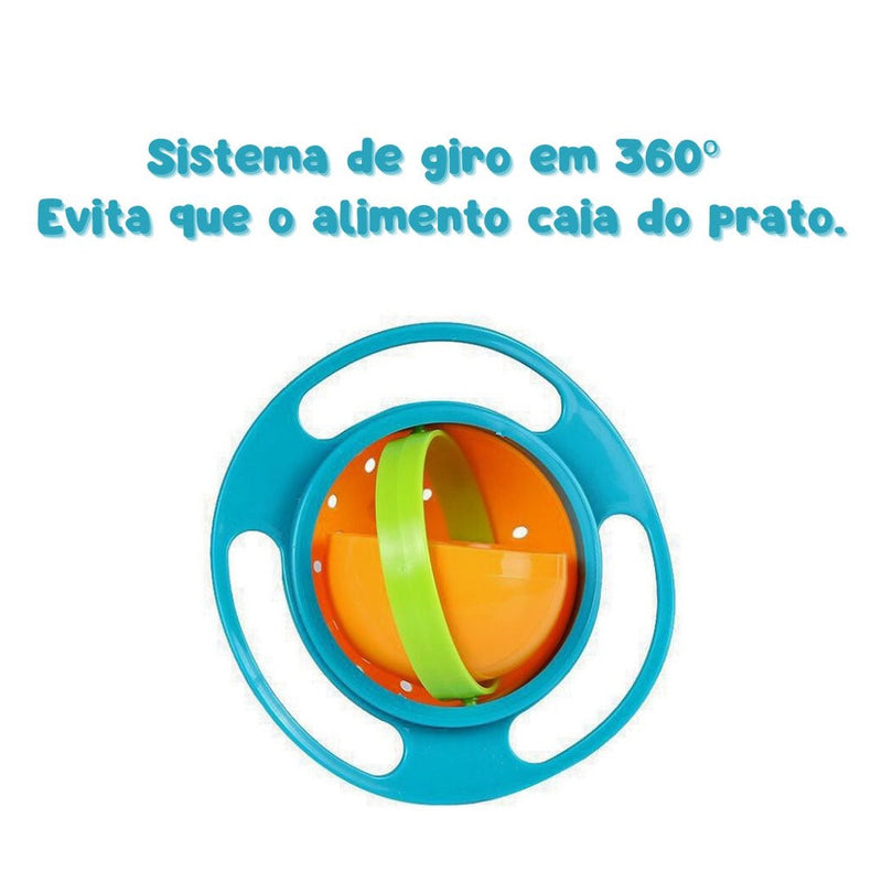 Prato Mágico com Tampa Giratório 360° Não Derrama Tigela Bowl Alimentação Infantil Bebê