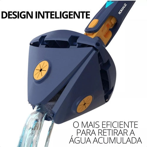 Rodo Ajustável Mop Triangular para Limpeza Esfregão Giratório 360° com 1 Refil Cabo 1.3m