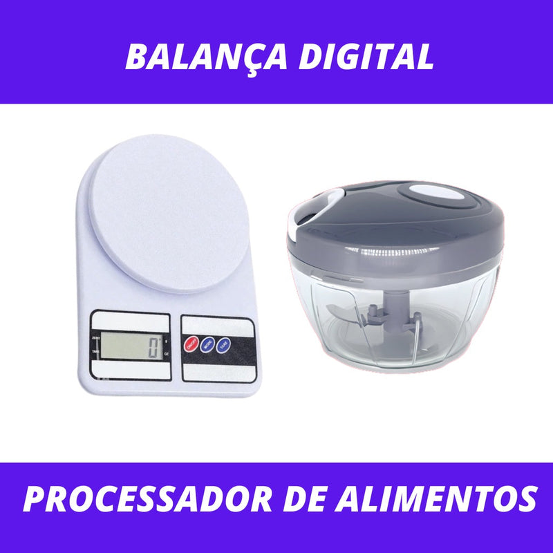 Balança Digital De Cozinha 10KG + Processador De Alimentos Manual 500ml Kit