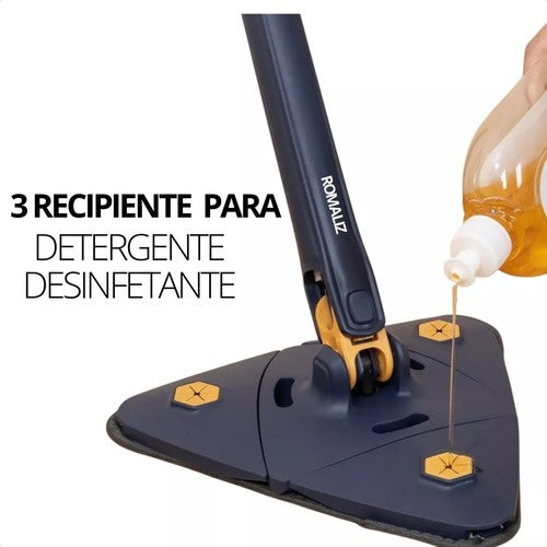 Rodo Ajustável Mop Triangular para Limpeza Esfregão Giratório 360° com 1 Refil Cabo 1.3m