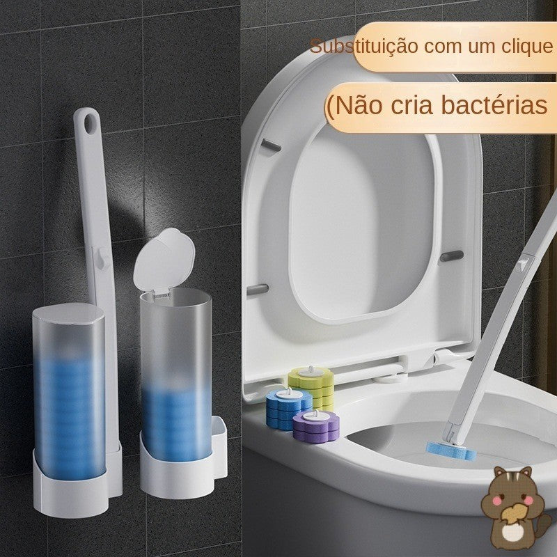 Escova de vaso sanitário descartável com cabeça substituível, não há necessidade de perfurar no banheiro para dissolver a lavagem