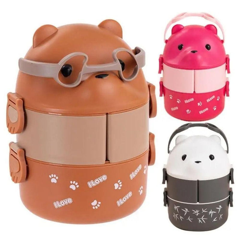 1Pcs Caixa Térmica Bento , De Almoço Empilhável Com Urso De Óculos , Cartoon Bonito 1/2/3 Camadas Container Para Crianças