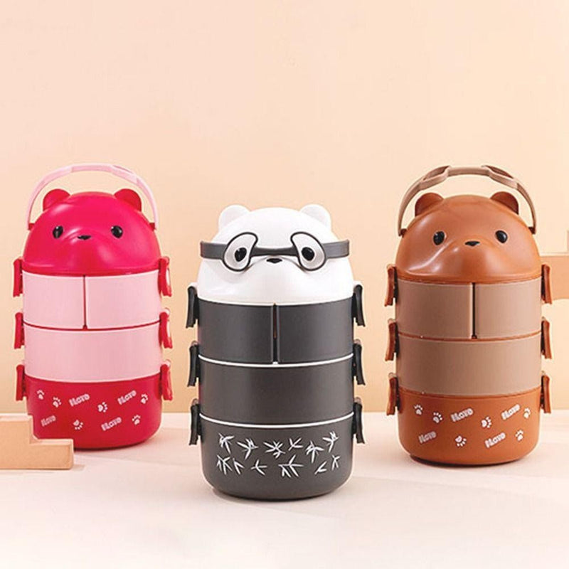 1Pcs Caixa Térmica Bento , De Almoço Empilhável Com Urso De Óculos , Cartoon Bonito 1/2/3 Camadas Container Para Crianças