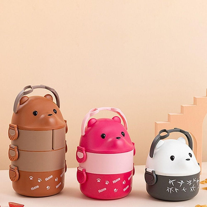 1Pcs Caixa Térmica Bento , De Almoço Empilhável Com Urso De Óculos , Cartoon Bonito 1/2/3 Camadas Container Para Crianças