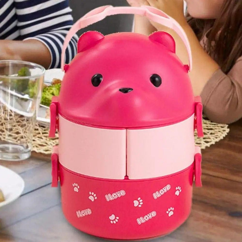 1Pcs Caixa Térmica Bento , De Almoço Empilhável Com Urso De Óculos , Cartoon Bonito 1/2/3 Camadas Container Para Crianças