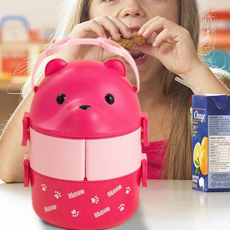 1Pcs Caixa Térmica Bento , De Almoço Empilhável Com Urso De Óculos , Cartoon Bonito 1/2/3 Camadas Container Para Crianças