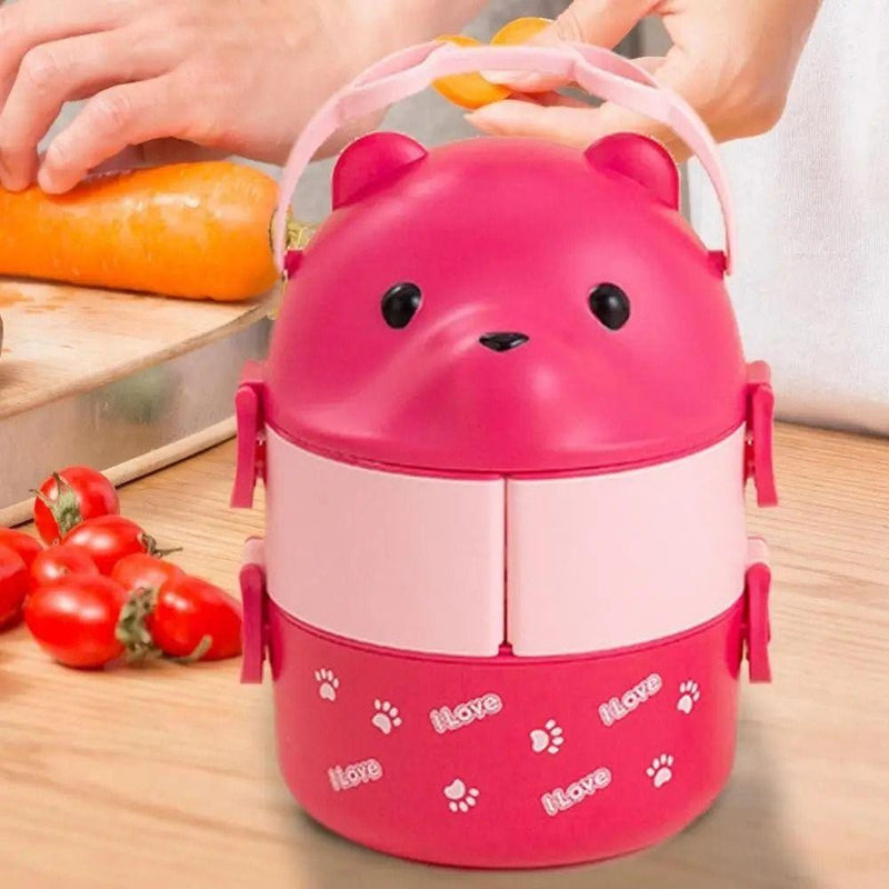 1Pcs Caixa Térmica Bento , De Almoço Empilhável Com Urso De Óculos , Cartoon Bonito 1/2/3 Camadas Container Para Crianças